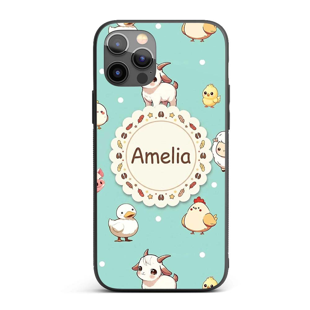 Cute Farm Animals Cow Goat Pig Printed Design Custom Name Protective Phone Case Mobile Cover Durable Everyday Smartphone Shock Resistant
