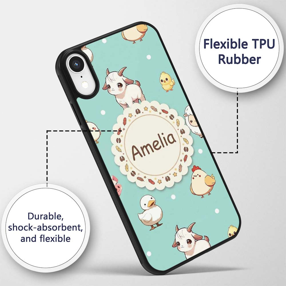 Cute Farm Animals Cow Goat Pig Printed Design Custom Name Protective Phone Case Mobile Cover Durable Everyday Smartphone Shock Resistant