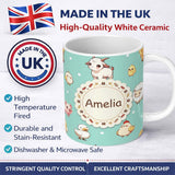 Personalized Custom Name Cute Farm Animals Cow Goat Pig Chicken Mint Seamless Pattern Name 11oz Ceramic Coffee Tea Mug White Large Handle