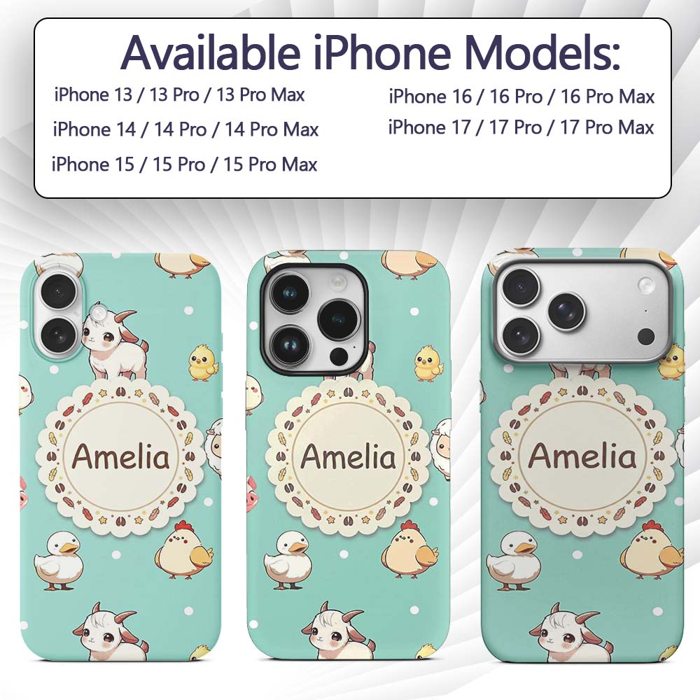 Cute Farm Animals Cow Goat Pig Printed Design Custom Name Protective Phone Case Mobile Cover Durable Everyday Smartphone Shock Resistant