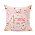 Custom Name Farm Animals Cow Goat Pig Chicken Soft Pink Seamless Square Filled Cushion Throw Pillow Sofa Bed Home Decor Zip Washable UK Made