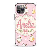 Cute Farm Animals Cow Goat Pig Chicken Soft Pink Custom Name Protective Phone Case Mobile Cover Durable Everyday Smartphone Shock Resistant
