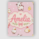 Personalised Name Cute Farm Animals Cow Custom  Modern Room Accent Elegant Feature Canvas Wall Art Print Decor Picture Ready to Hang