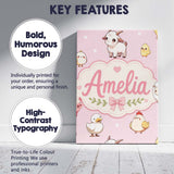 Personalised Name Cute Farm Animals Cow Custom  Modern Room Accent Elegant Feature Canvas Wall Art Print Decor Picture Ready to Hang