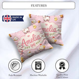 Custom Name Farm Animals Cow Goat Pig Chicken Soft Pink Seamless Square Filled Cushion Throw Pillow Sofa Bed Home Decor Zip Washable UK Made