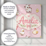 Personalised Name Cute Farm Animals Cow Custom  Modern Room Accent Elegant Feature Canvas Wall Art Print Decor Picture Ready to Hang