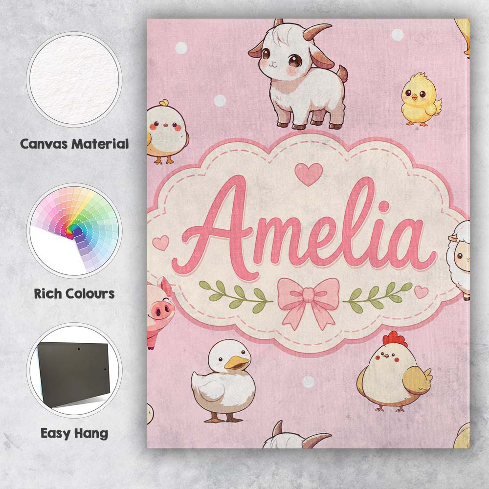 Personalised Name Cute Farm Animals Cow Custom  Modern Room Accent Elegant Feature Canvas Wall Art Print Decor Picture Ready to Hang