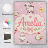 Personalised Name Cute Farm Animals Cow Custom  Modern Room Accent Elegant Feature Canvas Wall Art Print Decor Picture Ready to Hang