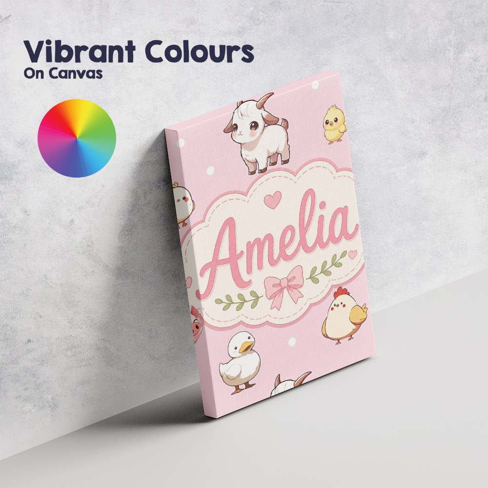 Personalised Name Cute Farm Animals Cow Custom  Modern Room Accent Elegant Feature Canvas Wall Art Print Decor Picture Ready to Hang