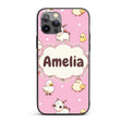 Cute Farm Animals Cow Goat Pig Chicken Rose Pink Custom Name Protective Phone Case Mobile Cover Durable Everyday Smartphone Shock Resistant
