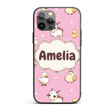 Cute Farm Animals Cow Goat Pig Chicken Rose Pink Custom Name Protective Phone Case Mobile Cover Durable Everyday Smartphone Shock Resistant