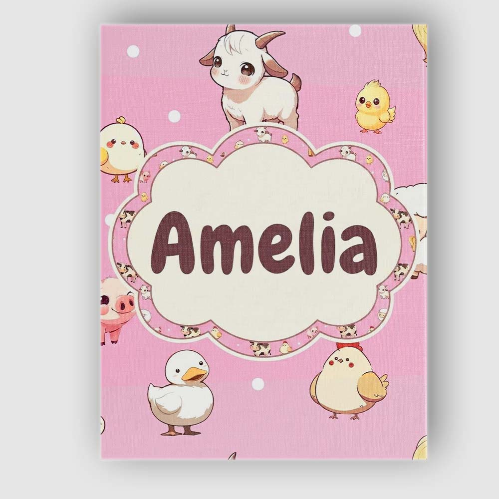 Personalised Name Cute Farm Animals Cow Custom  Modern Room Accent Elegant Feature Canvas Wall Art Print Decor Picture Ready to Hang