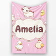 Cute Farm Animals Cow Goat Pig Chicken Rose Pink Seamless Pattern  Personalised Custom Name Super Soft Fleece Blanket Bed Sofa Throw