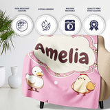 Cute Farm Animals Cow Goat Pig Chicken Rose Pink Seamless Pattern  Personalised Custom Name Super Soft Fleece Blanket Bed Sofa Throw