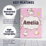 Personalised Name Cute Farm Animals Cow Custom  Modern Room Accent Elegant Feature Canvas Wall Art Print Decor Picture Ready to Hang