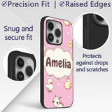 Cute Farm Animals Cow Goat Pig Chicken Rose Pink Custom Name Protective Phone Case Mobile Cover Durable Everyday Smartphone Shock Resistant