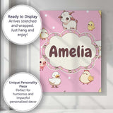 Personalised Name Cute Farm Animals Cow Custom  Modern Room Accent Elegant Feature Canvas Wall Art Print Decor Picture Ready to Hang