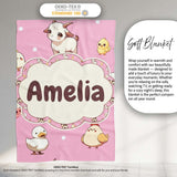 Cute Farm Animals Cow Goat Pig Chicken Rose Pink Seamless Pattern  Personalised Custom Name Super Soft Fleece Blanket Bed Sofa Throw