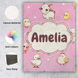 Personalised Name Cute Farm Animals Cow Custom  Modern Room Accent Elegant Feature Canvas Wall Art Print Decor Picture Ready to Hang