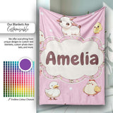 Cute Farm Animals Cow Goat Pig Chicken Rose Pink Seamless Pattern  Personalised Custom Name Super Soft Fleece Blanket Bed Sofa Throw