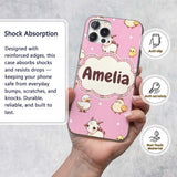 Cute Farm Animals Cow Goat Pig Chicken Rose Pink Custom Name Protective Phone Case Mobile Cover Durable Everyday Smartphone Shock Resistant