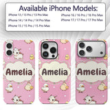 Cute Farm Animals Cow Goat Pig Chicken Rose Pink Custom Name Protective Phone Case Mobile Cover Durable Everyday Smartphone Shock Resistant