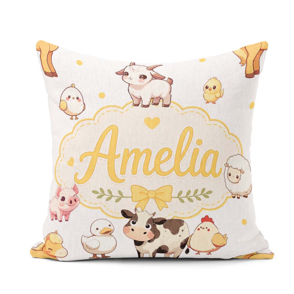 Custom Name Farm Animals Cow Goat Pig Chicken Grey Dots Seamless Square Filled Cushion Throw Pillow Sofa Bed Home Decor Zip Washable UK Made