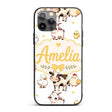 Cute Farm Animals Cow Goat Pig Chicken Grey Dots Custom Name Protective Phone Case Mobile Cover Durable Everyday Smartphone Shock Resistant