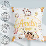 Custom Name Farm Animals Cow Goat Pig Chicken Grey Dots Seamless Square Filled Cushion Throw Pillow Sofa Bed Home Decor Zip Washable UK Made