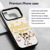 Cute Farm Animals Cow Goat Pig Chicken Grey Dots Custom Name Protective Phone Case Mobile Cover Durable Everyday Smartphone Shock Resistant