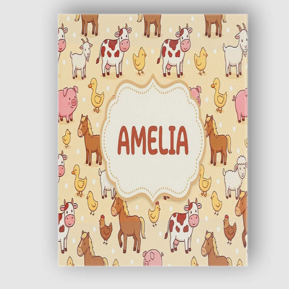 Personalised Name Cute Farm Animals Cow Custom  Modern Room Accent Elegant Feature Canvas Wall Art Print Decor Picture Ready to Hang