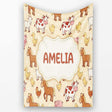 Cute Farm Animals Cow Goat Pig Chicken Yellow Dots Seamless Pattern  Personalised Custom Name Super Soft Fleece Blanket Bed Sofa Throw