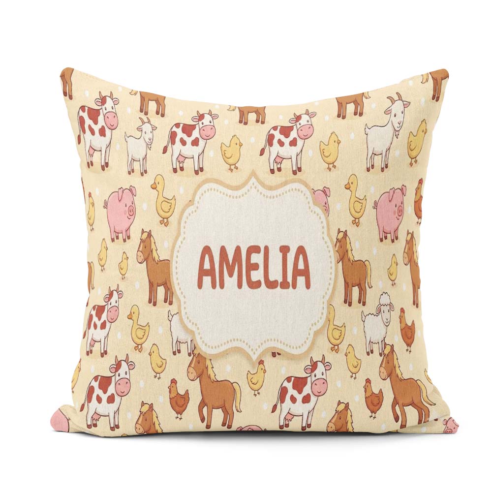 Custom Name Cute Farm Animals Cow Goat Pig Chicken Dots Seamless Square Filled Cushion Throw Pillow Sofa Bed Home Decor Zip Washable UK Made