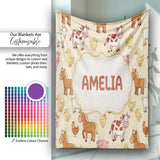 Cute Farm Animals Cow Goat Pig Chicken Yellow Dots Seamless Pattern  Personalised Custom Name Super Soft Fleece Blanket Bed Sofa Throw