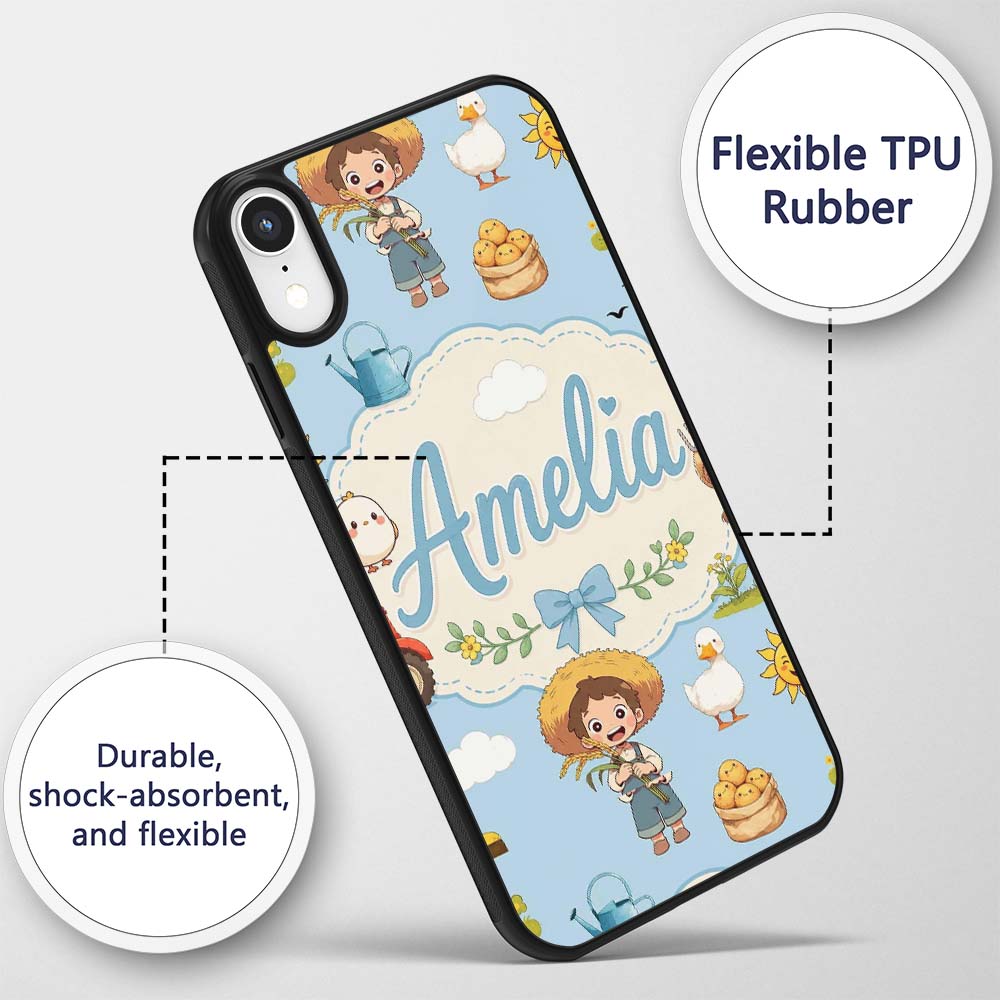 Cute Farm Tractor Farmer Duck Sun Cloud Seamless Custom Name Protective Phone Case Mobile Cover Durable Everyday Smartphone Shock Resistant