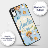 Cute Farm Tractor Farmer Duck Sun Cloud Seamless Custom Name Protective Phone Case Mobile Cover Durable Everyday Smartphone Shock Resistant