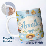 Personalized Custom Name Cute Farm Tractor Farmer Duck Sun Cloud Seamless Pattern Name 11oz Ceramic Coffee Tea Mug White Large Handle
