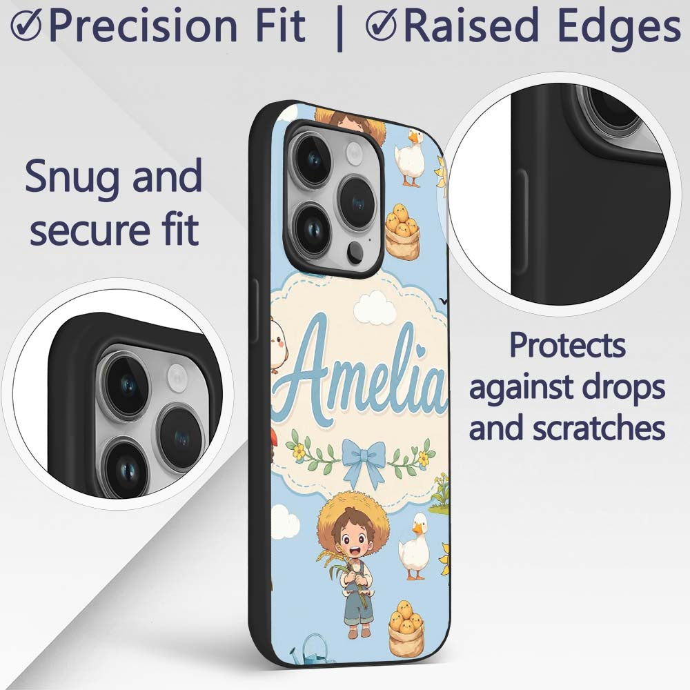 Cute Farm Tractor Farmer Duck Sun Cloud Seamless Custom Name Protective Phone Case Mobile Cover Durable Everyday Smartphone Shock Resistant