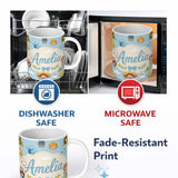 Personalized Custom Name Cute Farm Tractor Farmer Duck Sun Cloud Seamless Pattern Name 11oz Ceramic Coffee Tea Mug White Large Handle