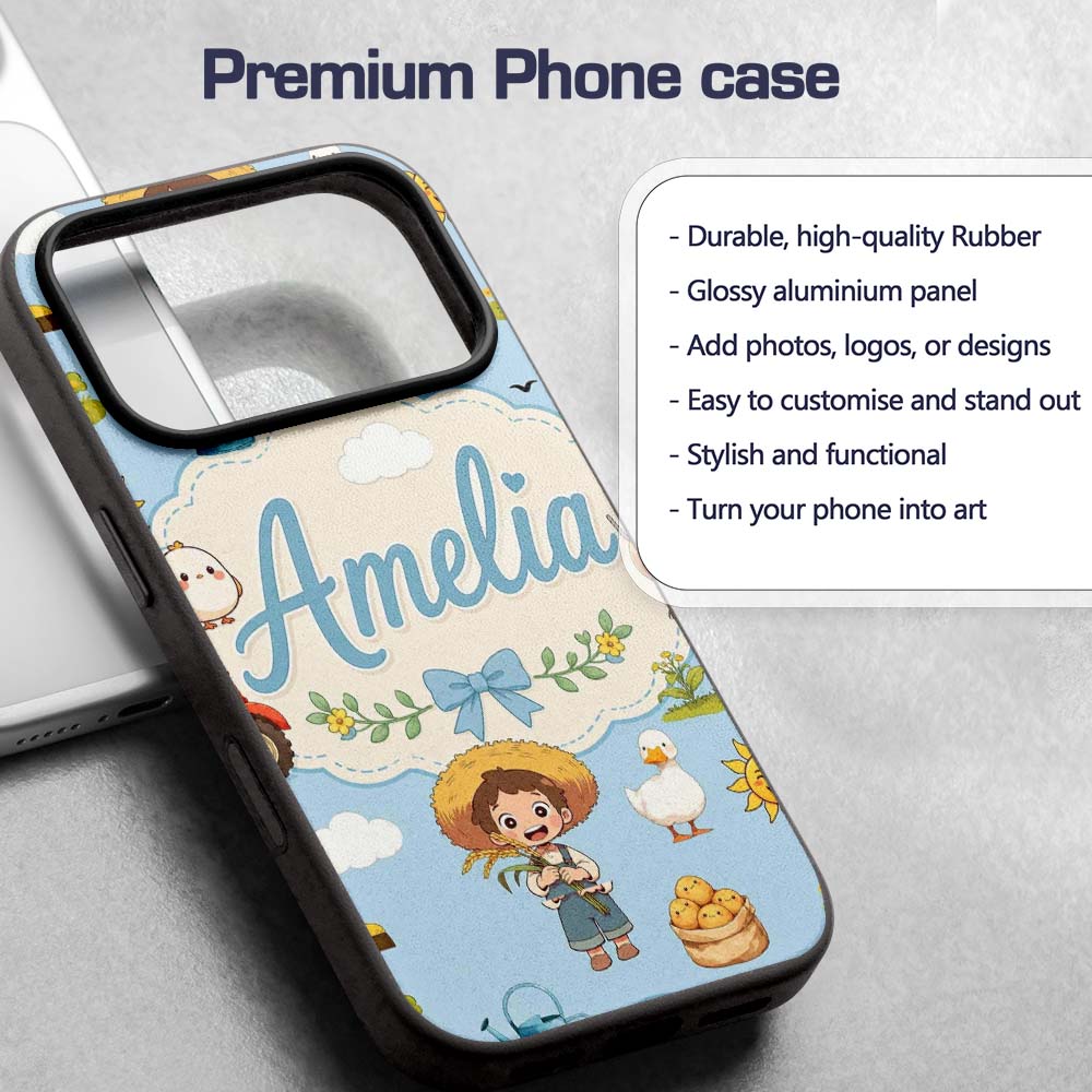 Cute Farm Tractor Farmer Duck Sun Cloud Seamless Custom Name Protective Phone Case Mobile Cover Durable Everyday Smartphone Shock Resistant