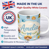 Personalized Custom Name Cute Farm Tractor Farmer Duck Sun Cloud Seamless Pattern Name 11oz Ceramic Coffee Tea Mug White Large Handle