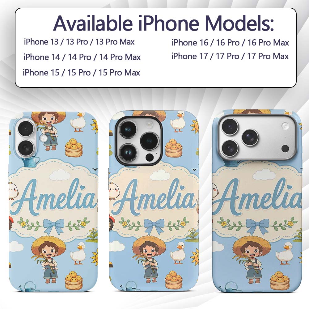 Cute Farm Tractor Farmer Duck Sun Cloud Seamless Custom Name Protective Phone Case Mobile Cover Durable Everyday Smartphone Shock Resistant