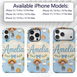 Cute Farm Tractor Farmer Duck Sun Cloud Seamless Custom Name Protective Phone Case Mobile Cover Durable Everyday Smartphone Shock Resistant