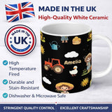 Personalized Custom Name Cute Farm Tractor Farmer Duck Night Seamless Pattern Name Unique 11oz Ceramic Coffee Tea Mug White Large Handle