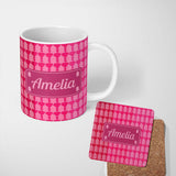 Personalized Custom Name Minimal Pink Christmas Trees Geometric Seamless Pattern Lovely 11oz Ceramic Coffee Tea Mug White Large Handle