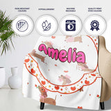 Cute Dachshund Valentine Hearts Love Seamless Pattern Lovely  Personalised Custom Name Super Soft Fleece Blanket Bed Sofa Throw