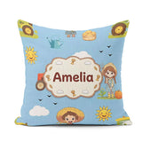 Custom Name Cute Farm Tractor Farmer Duck Blue Sky Seamless Name Square Filled Cushion Throw Pillow Sofa Bed Home Decor Zip Washable UK Made