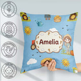 Custom Name Cute Farm Tractor Farmer Duck Blue Sky Seamless Name Square Filled Cushion Throw Pillow Sofa Bed Home Decor Zip Washable UK Made