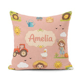 Custom Name Cute Farm Farmer Duck Sun Clouds Peach Seamless Name Square Filled Cushion Throw Pillow Sofa Bed Home Decor Zip Washable UK Made
