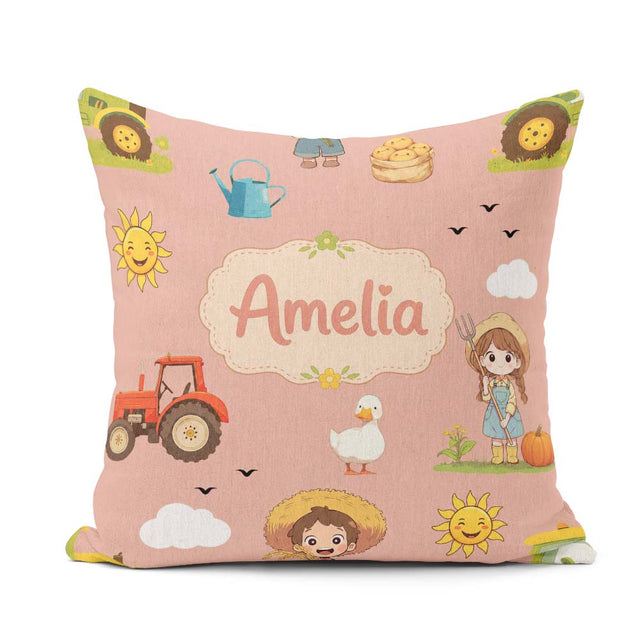 Custom Name Cute Farm Farmer Duck Sun Clouds Peach Seamless Name Square Filled Cushion Throw Pillow Sofa Bed Home Decor Zip Washable UK Made